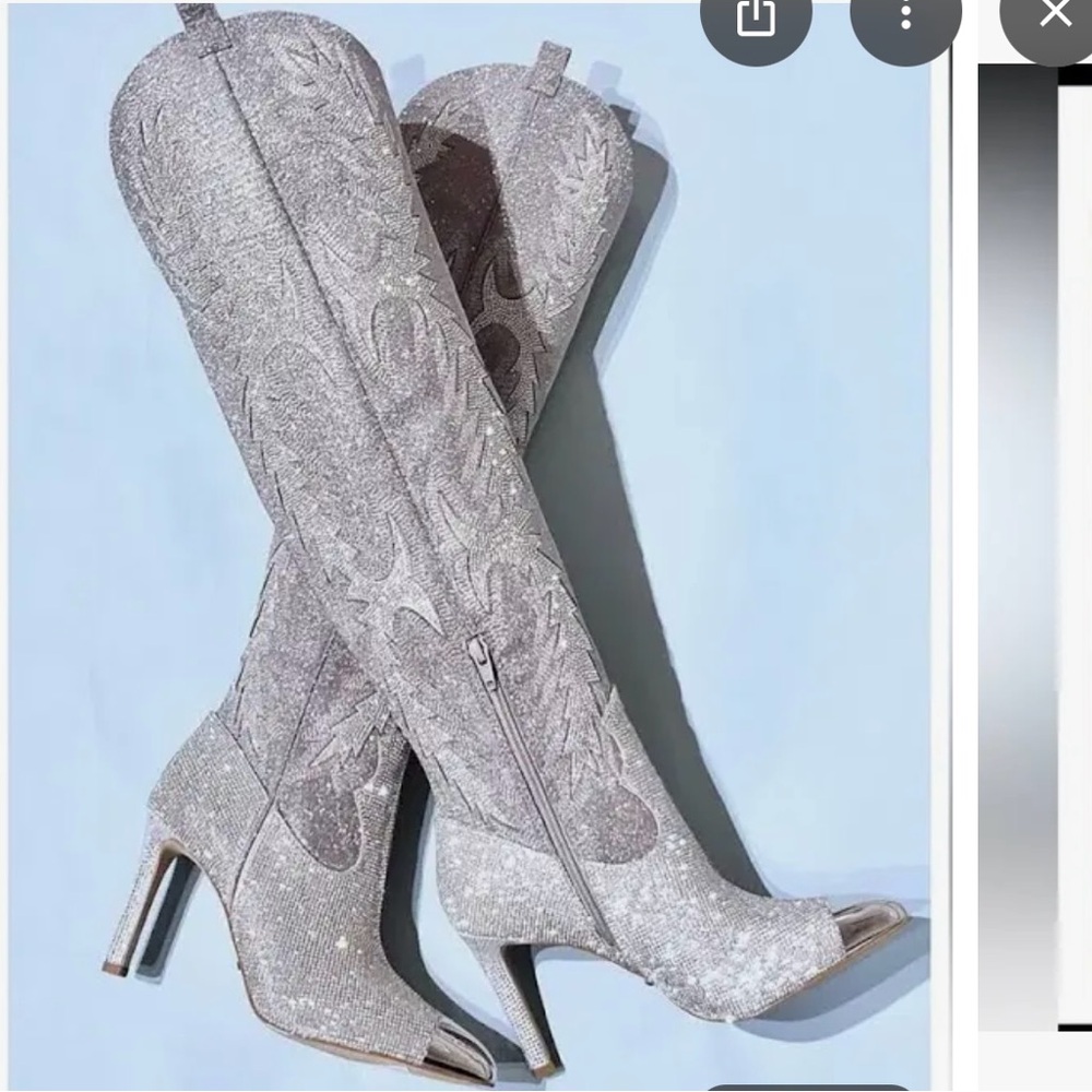 Gianni Bini Silver Heeled Boots Rhinestone Embellished